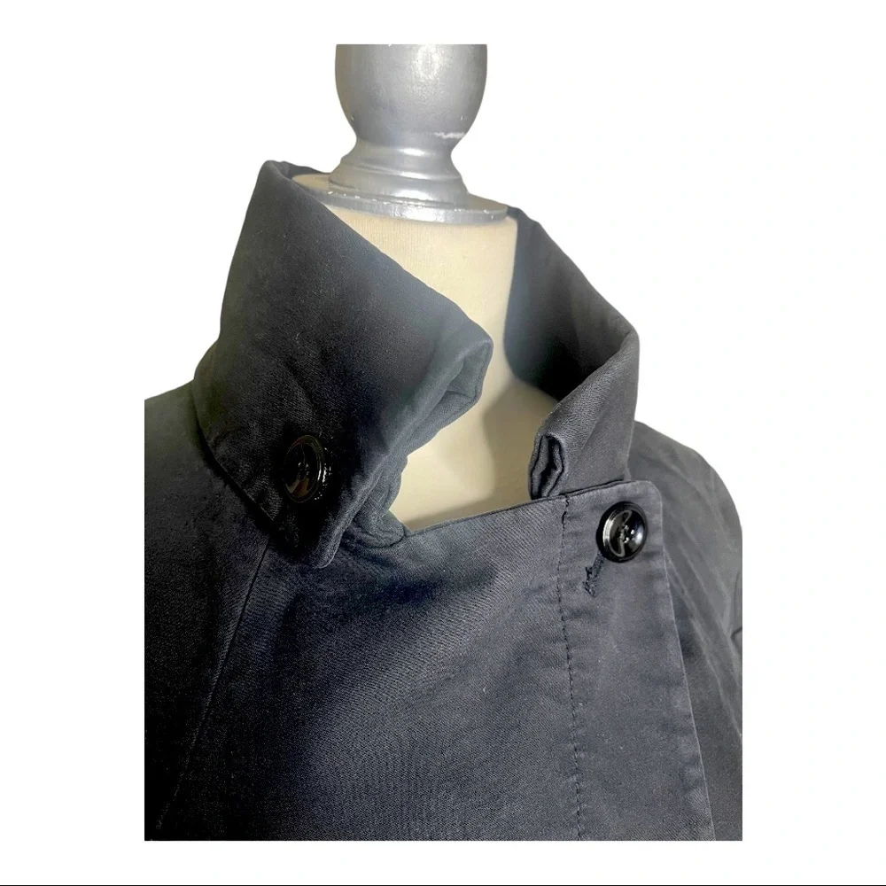 Armani Exchange Black Cotton Lined High Collar Trench Pockets Jacket Wrap Belt S - Picture 7 of 10